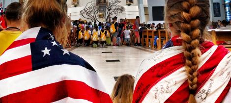 draped with the American flag 