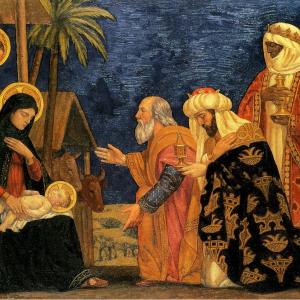 Magi worshiping Jesus